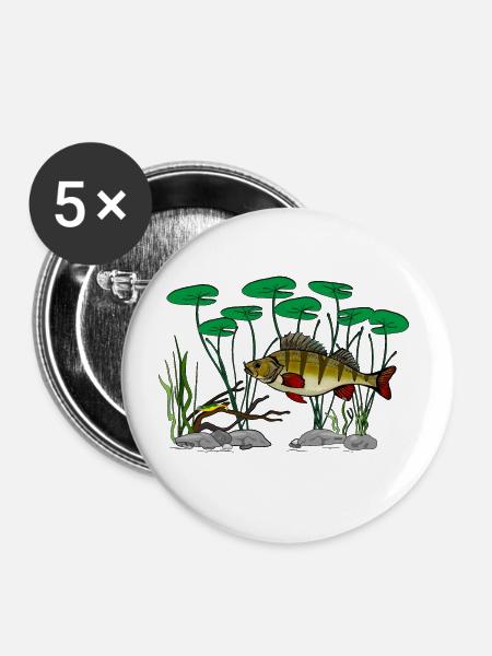 Barschfischen - Buttons groß 56 mm (5er Pack) - Weiß
