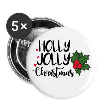 Holly Jolly Christmas - Buttons large 2.2''/56 mm (5-pack) - white - Front