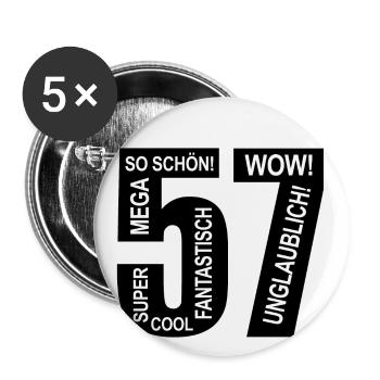 57. Geburtstag Wow Lustiges Motiv Nummer Ziffer 57 - Buttons groß 56 mm (5er Pack) - Weiß - Vorne