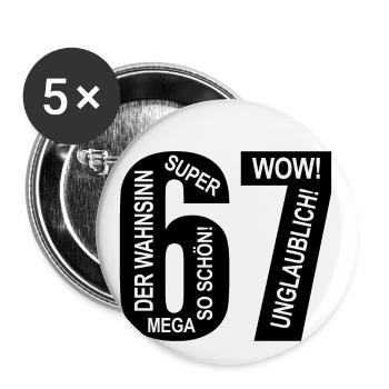 67. Geburtstag Wow Lustiges Motiv Nummer Ziffer 67 - Buttons groß 56 mm (5er Pack) - Weiß - Vorne