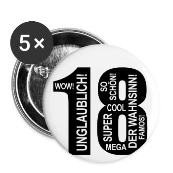 18. Geburtstag Wow Lustiges Motiv Nummer Ziffer 18 - Buttons groß 56 mm (5er Pack) - Weiß - Vorne