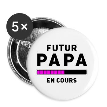 Futur Papa en cours - Lot de 5 grands badges (56 mm) - blanc - Devant