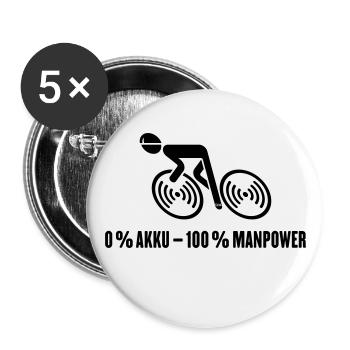 0 % Akku – 100 % Manpower (Fahrrad / Rennrad / B) - Buttons groß 56 mm (5er Pack) - Weiß - Vorne