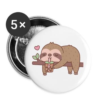 Mignon paresseux frissonnant boire du thé à bulles - Lot de 5 grands badges (56 mm) - blanc - Devant
