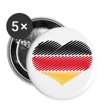Heart Black Red Gold (Germany Flag Sketch) - Buttons large 2.2''/56 mm (5-pack) - white - Front
