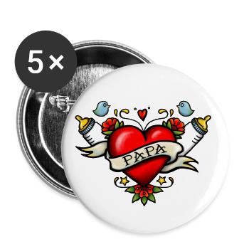 Herz Tattoo Papa - Buttons groß 56 mm (5er Pack) - Weiß - Vorne