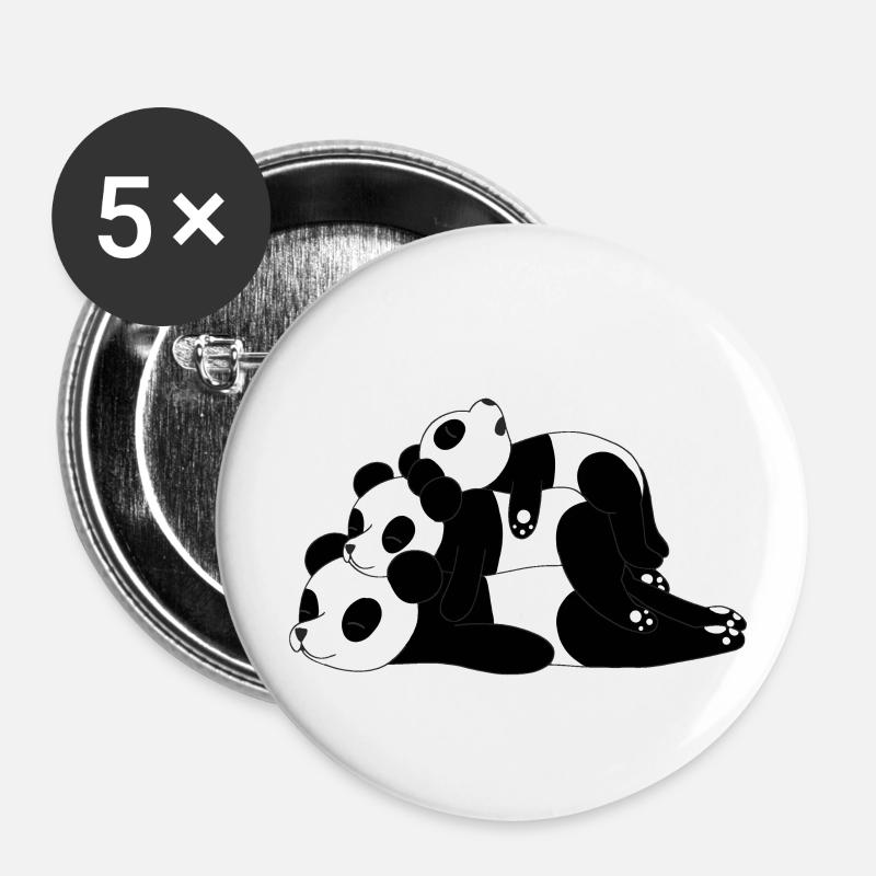 Panda Bear Trio Sleeping - Buttons large 2.2''/56 mm (5-pack) - white