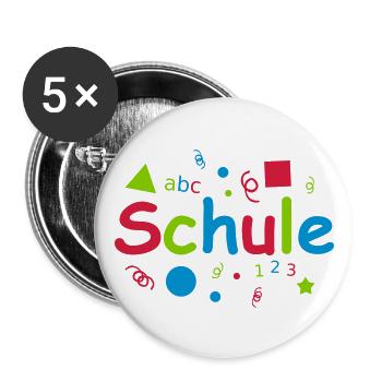 Endlich Schule Einschulung Schüler 1. Klasse - Buttons groß 56 mm (5er Pack) - Weiß - Vorne
