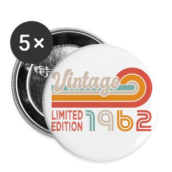 anniversaire 60 ans vintage 1962 rétro - Lot de 5 grands badges (56 mm) - blanc - Devant