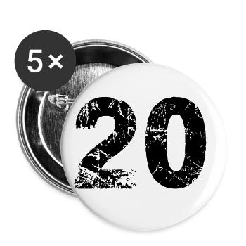 20 Zahl Trikot - Buttons groß 56 mm (5er Pack) - Weiß - Vorne
