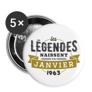 Les légendes naissent en janvier 1963 anniversaire - Lot de 5 grands badges (56 mm) - blanc - Devant