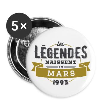 Les légendes naissent en mars 1993 anniversaire - Lot de 5 grands badges (56 mm) - blanc - Devant