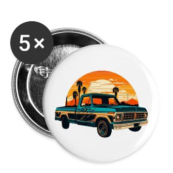 Pickup Oldtimer - Buttons groß 56 mm (5er Pack) - Weiß - Vorne
