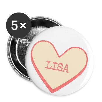 Lisa Nom Prénom Pink Sugar Heart - Lot de 5 grands badges (56 mm) - blanc - Devant