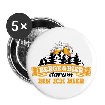 Berge & Bier - darum bin ich hier - Wandern - Buttons groß 56 mm (5er Pack) - Weiß - Vorne