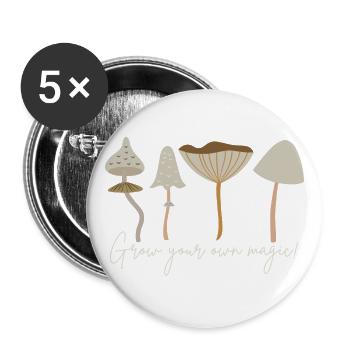 Züchte deine eigene Magie! Pastell-Pilze Ruhe - Buttons groß 56 mm (5er Pack) - Weiß - Vorne