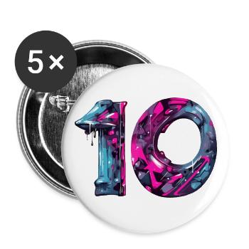 NR. 10 NUMMER 10 COOL 10. GEBURTSTAG - Buttons groß 56 mm (5er Pack) - Weiß - Vorne
