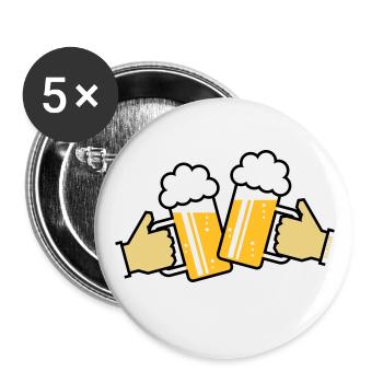 Maßkrüge Stoßen An Mit Hand! (Bier / Bierkrüge 3C) - Buttons groß 56 mm (5er Pack) - Weiß - Vorne