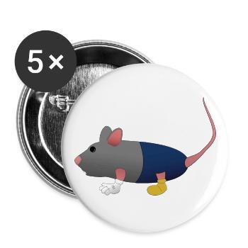 Niedliche Comic-Maus - Buttons groß 56 mm (5er Pack) - Weiß - Vorne