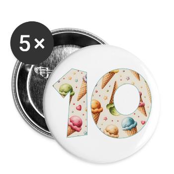 GLACE NUMÉRO 10 ANS CRÈME GLACÉE 10E ANNIVERSAIRE - Lot de 5 grands badges (56 mm) - blanc - Devant