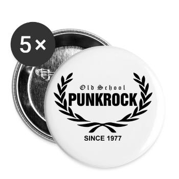 Old School Punkrock Since 1977 (schwarzer Druck) - Buttons groß 56 mm (5er Pack) - Weiß - Vorne