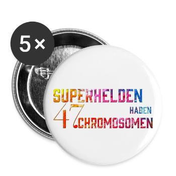 Les super-héros ont 47 chromosomes - Syndrome de Down - Lot de 5 grands badges (56 mm) - blanc - Devant
