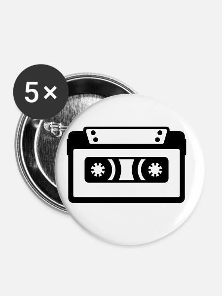 Kassette Symbol - Buttons groß 56 mm (5er Pack) - Weiß