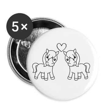 Pferd Comic Tier Paar Liebe - Buttons groß 56 mm (5er Pack) - Weiß - Vorne