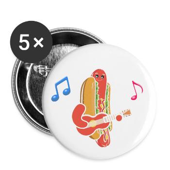 Gitarrist Gitarre Hot Dog Musiker Guitar Hotdog - Buttons groß 56 mm (5er Pack) - Weiß - Vorne