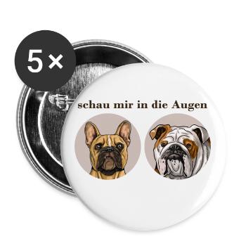 Englische und französische Bulldogge T-Shirt. - Buttons groß 56 mm (5er Pack) - Weiß - Vorne