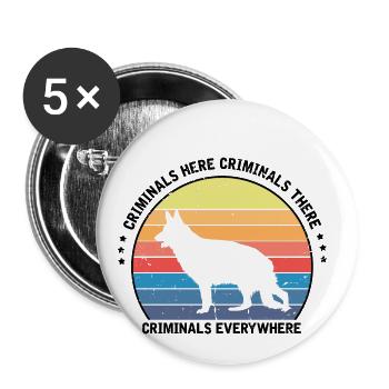 Militär Design Polizei Hund Deutscher Schäfer - Buttons groß 56 mm (5er Pack) - Weiß - Vorne