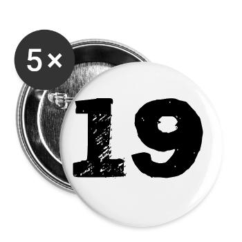 19 Zahl Trikot - Buttons groß 56 mm (5er Pack) - Weiß - Vorne