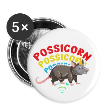 Waschbär Design für Possum und Beutelratte - Buttons groß 56 mm (5er Pack) - Weiß - Vorne