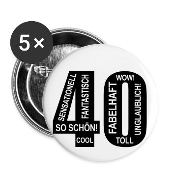 40. Geburtstag Wow Lustiges Motiv Nummer Ziffer 40 - Buttons groß 56 mm (5er Pack) - Weiß - Vorne