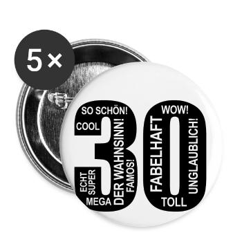 30. Geburtstag Wow Lustiges Motiv Nummer Ziffer 30 - Buttons groß 56 mm (5er Pack) - Weiß - Vorne