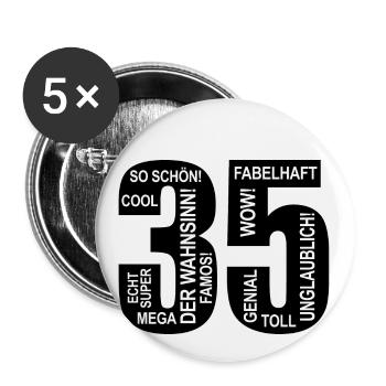 35. Geburtstag Wow Lustiges Motiv Nummer Ziffer 35 - Buttons groß 56 mm (5er Pack) - Weiß - Vorne