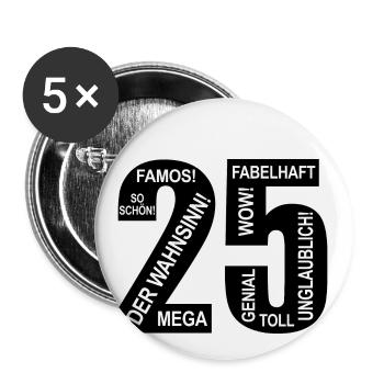 25. Geburtstag Wow Lustiges Motiv Nummer Ziffer 25 - Buttons groß 56 mm (5er Pack) - Weiß - Vorne