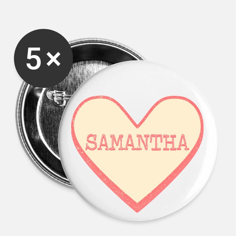 Samantha Surname First Name Pink Sugar Heart - Buttons large 2.2''/56 mm (5-pack) - white