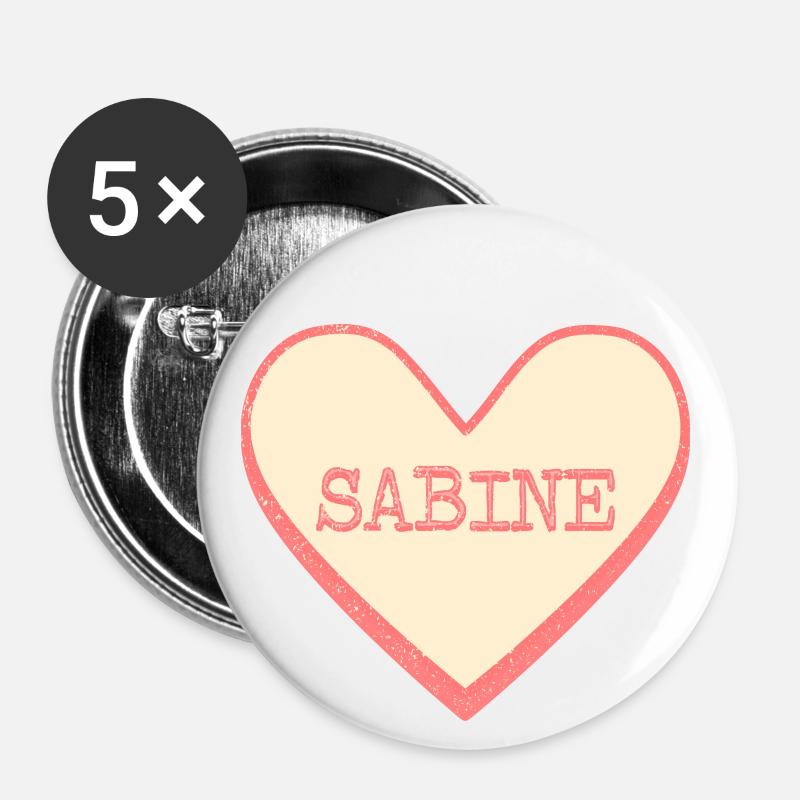 Sabine Surname First name pink sugar heart - Buttons large 2.2''/56 mm (5-pack) - white