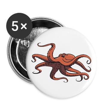 Ich mag Oktopus - acht Tentakel - Tintenfisch - Buttons groß 56 mm (5er Pack) - Weiß - Vorne