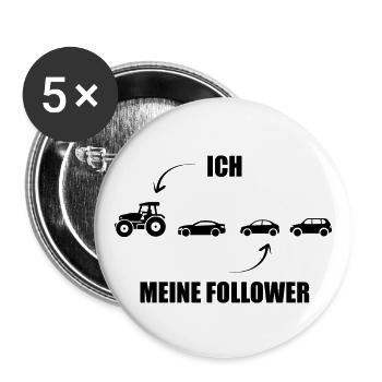 Ich und meine Follower - Traktor - Stau - Buttons groß 56 mm (5er Pack) - Weiß - Vorne