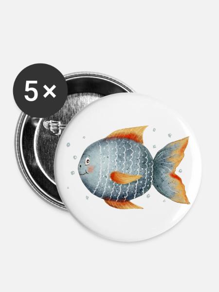 Süßer Fisch mit Blubberblasen - Buttons groß 56 mm (5er Pack) - Weiß
