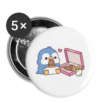 Le mignon pingouin bleu adore manger de la pizza - Lot de 5 grands badges (56 mm) - blanc - Devant
