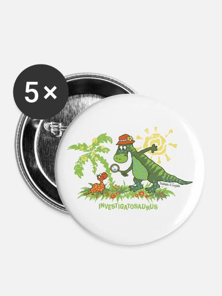 Investigatosaurus - Buttons groß 56 mm (5er Pack) - Weiß