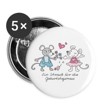 Geburtstagsmaus - Buttons groß 56 mm (5er Pack) - Weiß - Vorne