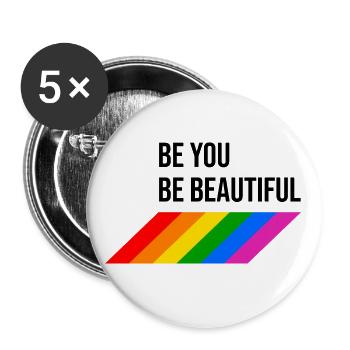 Be You Be Beautiful Regenbogen - Buttons groß 56 mm (5er Pack) - Weiß - Vorne