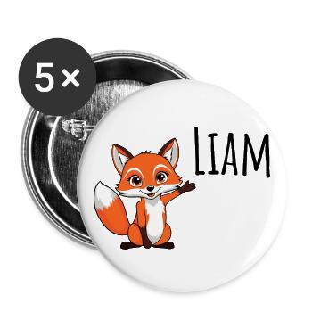 Fuchs - Mein Name ist Liam - Süßes Waldtier - Buttons groß 56 mm (5er Pack) - Weiß - Vorne