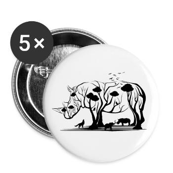 Rhino Tree / Rhino Cubby Licorne Afrique Cadeau - Lot de 5 grands badges (56 mm) - blanc - Devant