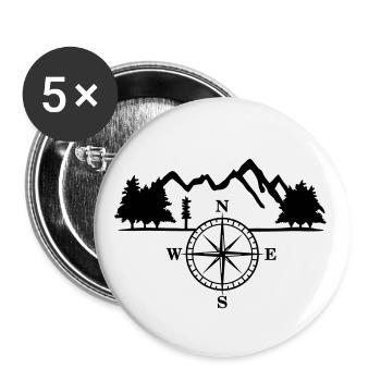 Berge, Bäume und Kompass, Survival - Buttons groß 56 mm (5er Pack) - Weiß - Vorne
