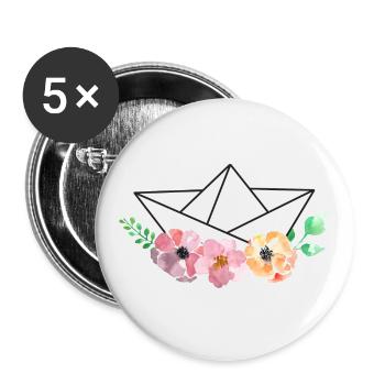 Paper ship with watercolor flowers - Buttons large 2.2''/56 mm (5-pack) - white - Front